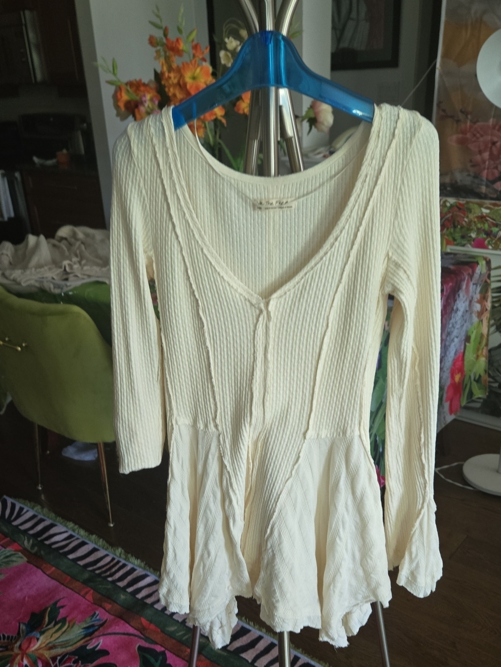 We The Free Cream Ribbed V-Neck Peplum Tunic